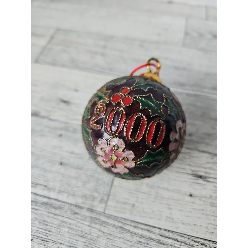 Cloisonne Ball Ornament Hand Crafted Enamel Year 2000 Poinsettia Christmas